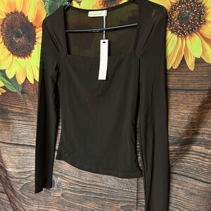 Qinsen brown Long-Sleeve Square Neck Top